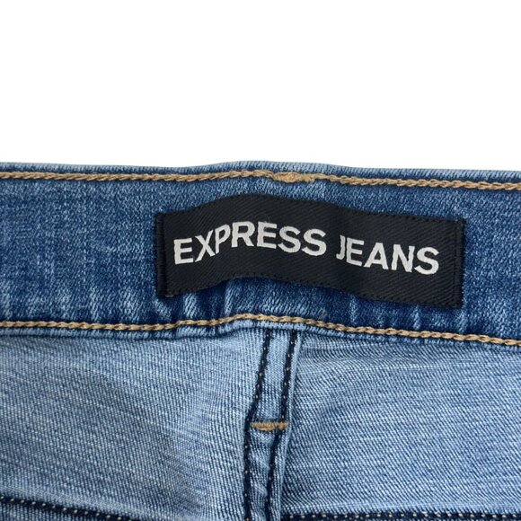 Express Jeans Cropped Distressed Midrise Denim Leggings SZ 6 Frayed Hem Stretch - Picture 3 of 13